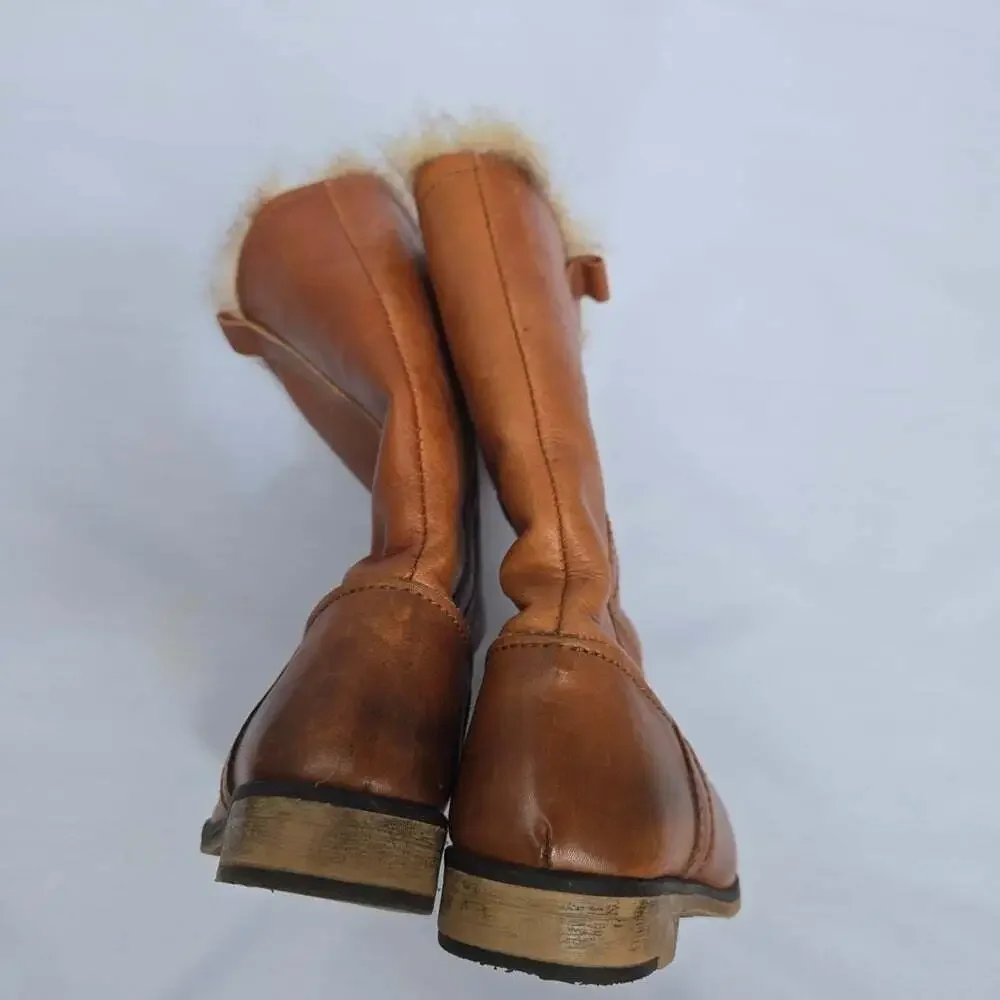 Zara Kids Brown Leather Faux Fur Lined Riding Boots EU 29 US 11.5